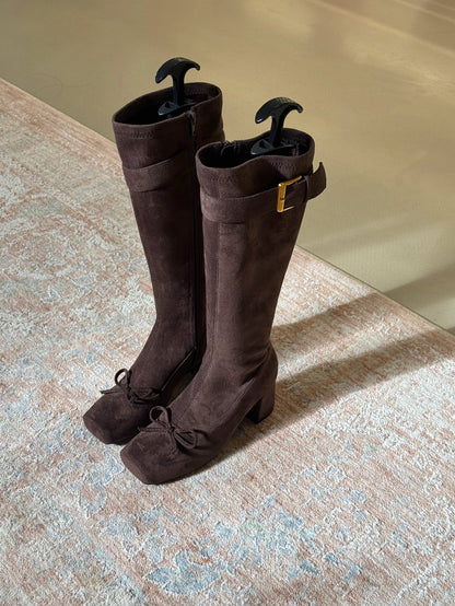 Vintage Bow Buckle Knee-High Boots ST1911