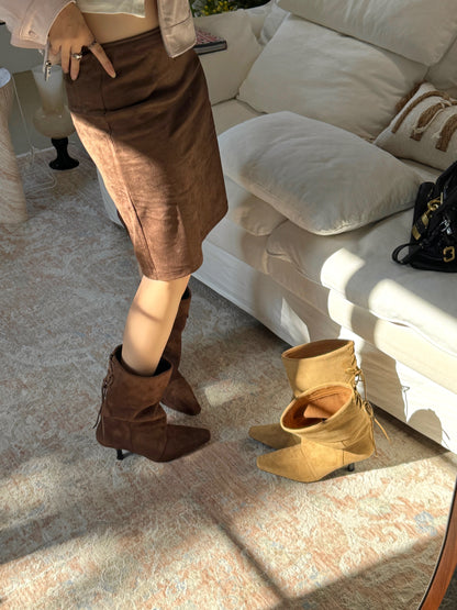 Suede Back-Lace Slouch Rider Boots SF6606