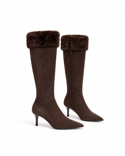 Fur Cuff Pointed Knee-High Boots ST1961