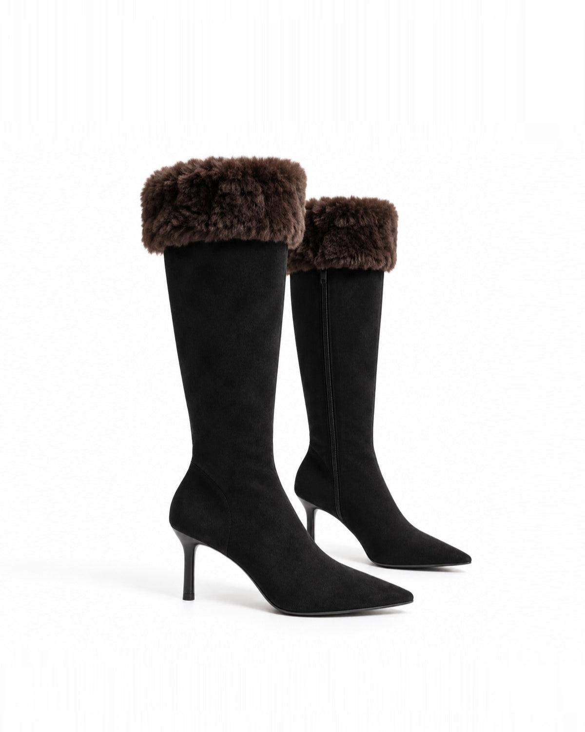 Fur Cuff Pointed Knee-High Boots ST1961