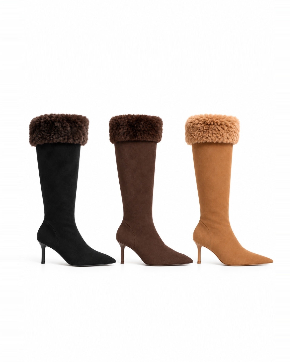 Fur Cuff Pointed Knee-High Boots ST1961
