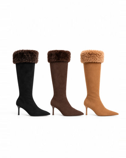 Fur Cuff Pointed Knee-High Boots ST1961