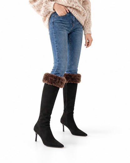 Fur Cuff Pointed Knee-High Boots ST1961