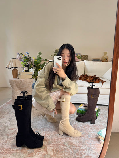 Vintage Bow Buckle Knee-High Boots ST1911