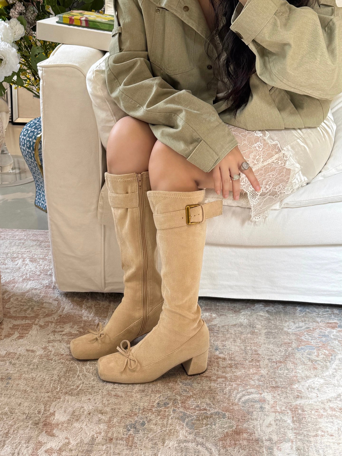 Vintage Bow Buckle Knee-High Boots ST1911