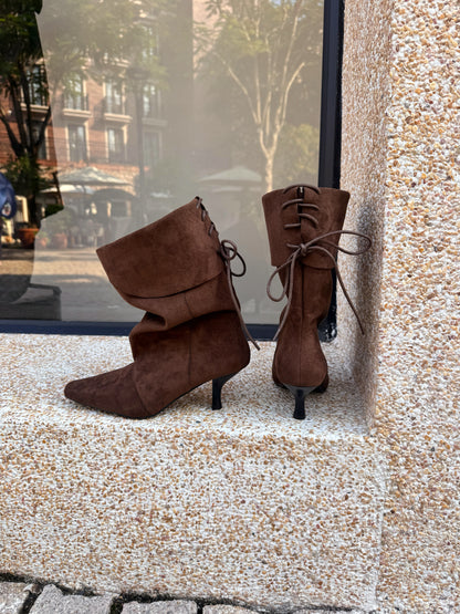 Suede Back-Lace Slouch Rider Boots SF6606