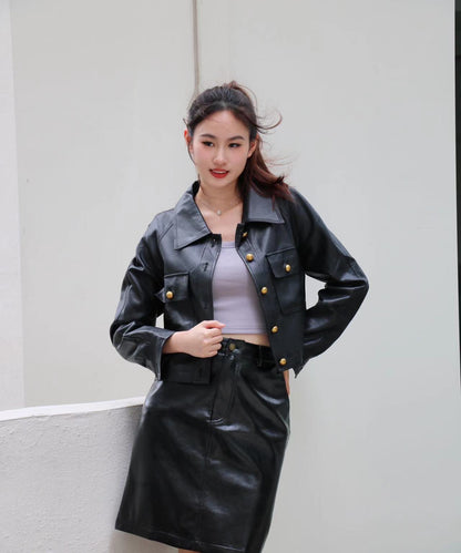 Leather Jacket With Gold Button WD78720