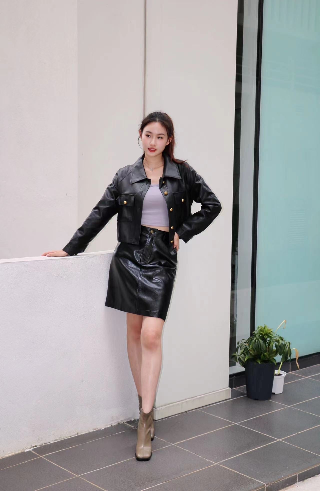 Leather Jacket With Gold Button WD78720