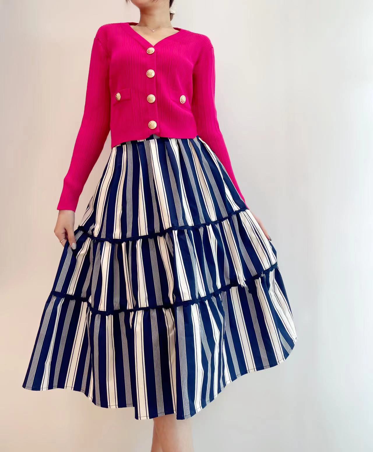 Navy Stripe Midi Skirt BB27365