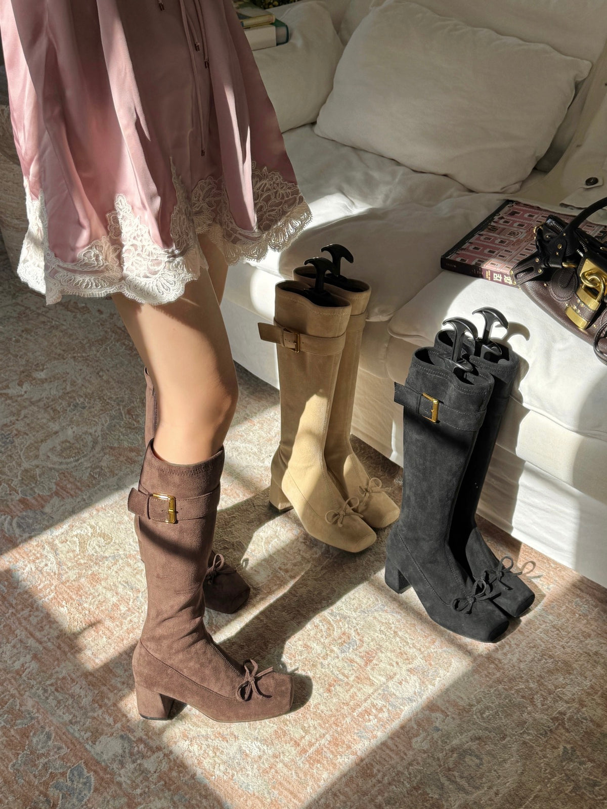 Vintage Bow Buckle Knee-High Boots ST1911