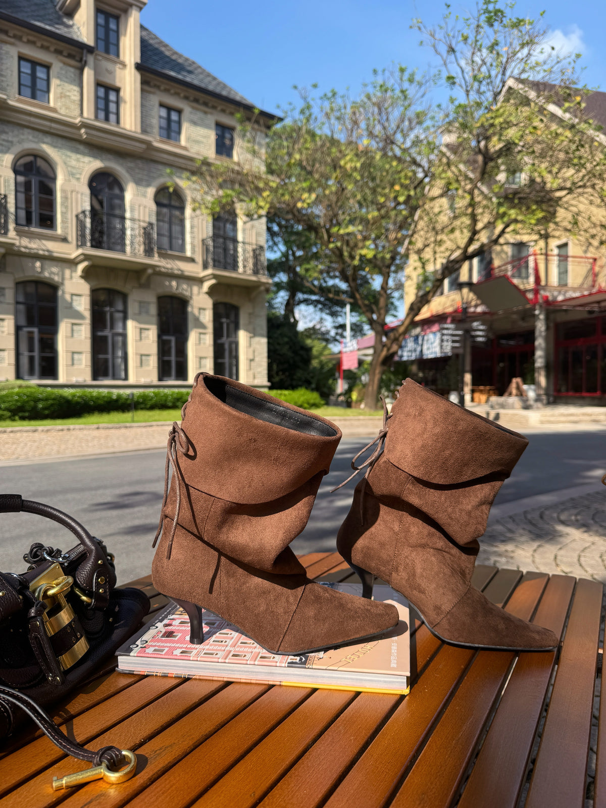 Suede Back-Lace Slouch Rider Boots SF6606