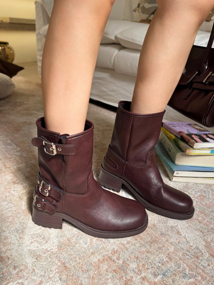 Vintage Buckle Mid-Calf Rider Boots