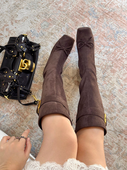 Vintage Bow Buckle Knee-High Boots ST1911