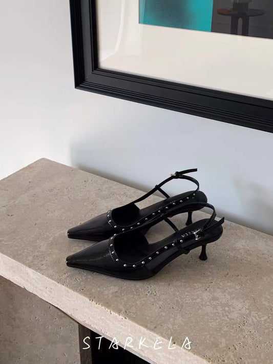 The Vogue Studded Pointed Slingback Heels ST8-261
