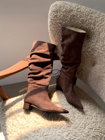 Starkela Bohemian Ruched Mid-Calf Boots