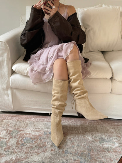 Starkela Bohemian Ruched Mid-Calf Boots