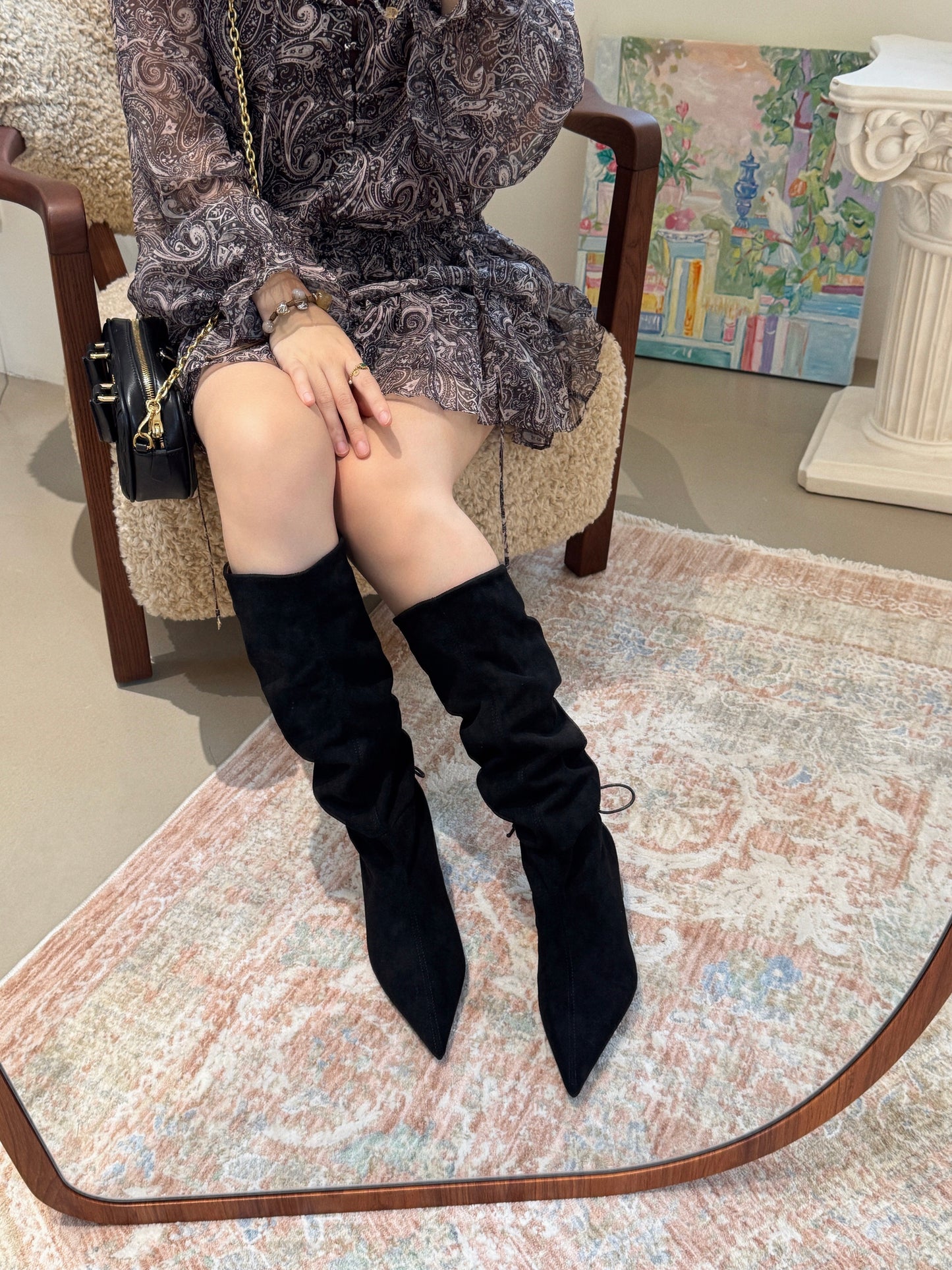 Starkela Bohemian Ruched Mid-Calf Boots