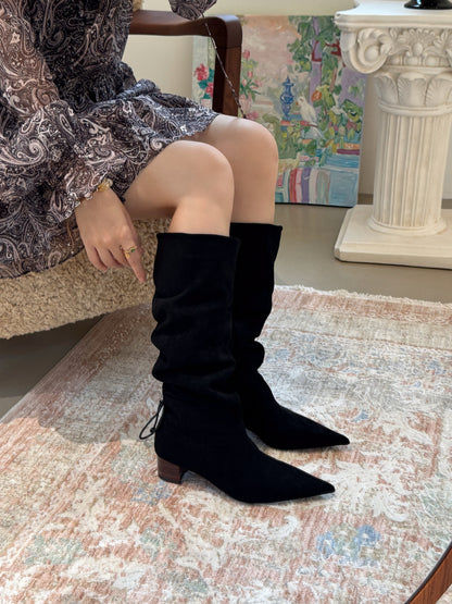 Starkela Bohemian Ruched Mid-Calf Boots