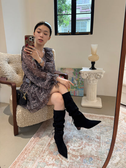 Starkela Bohemian Ruched Mid-Calf Boots