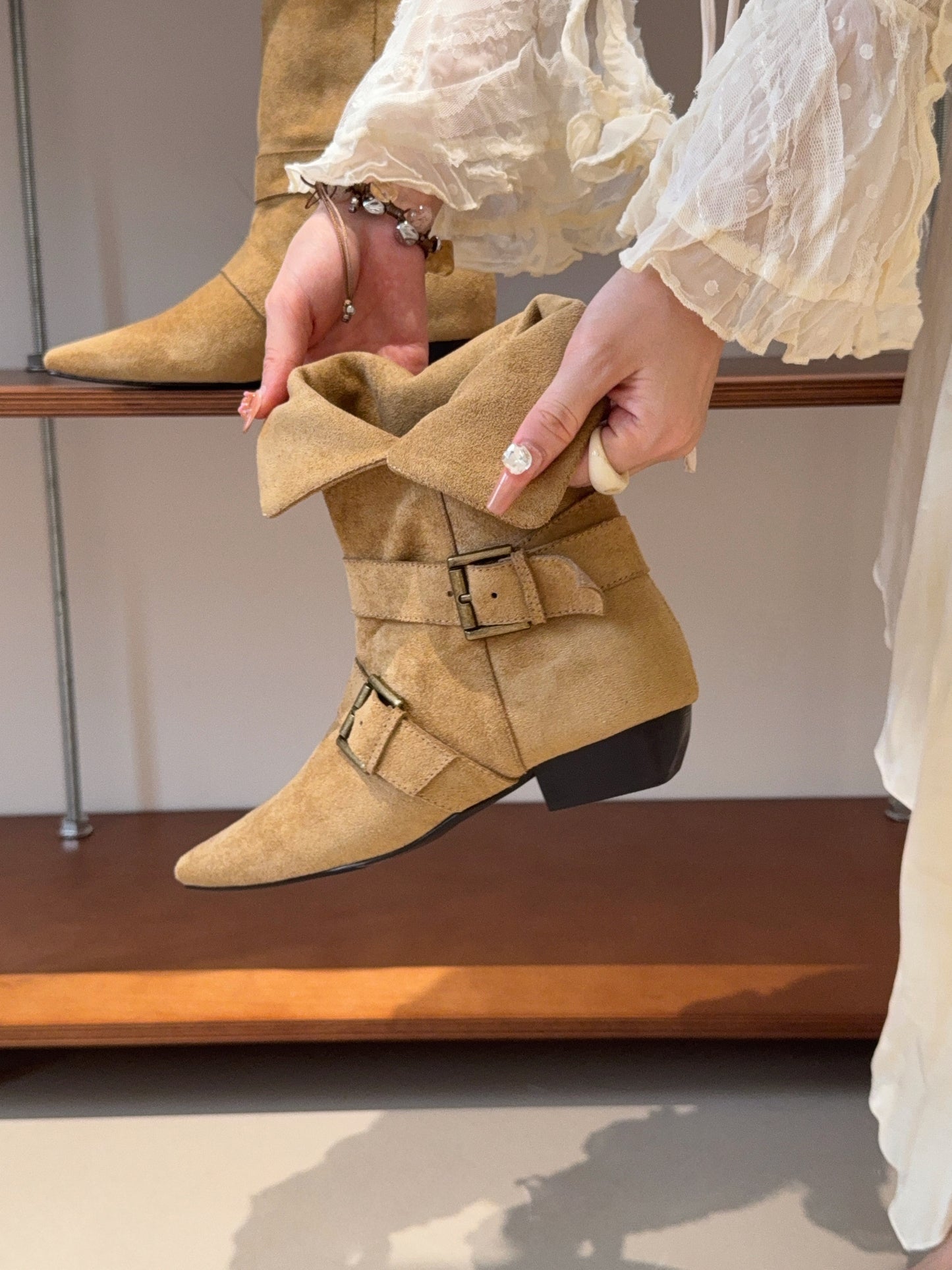 Fold-over Suede Rider Boots