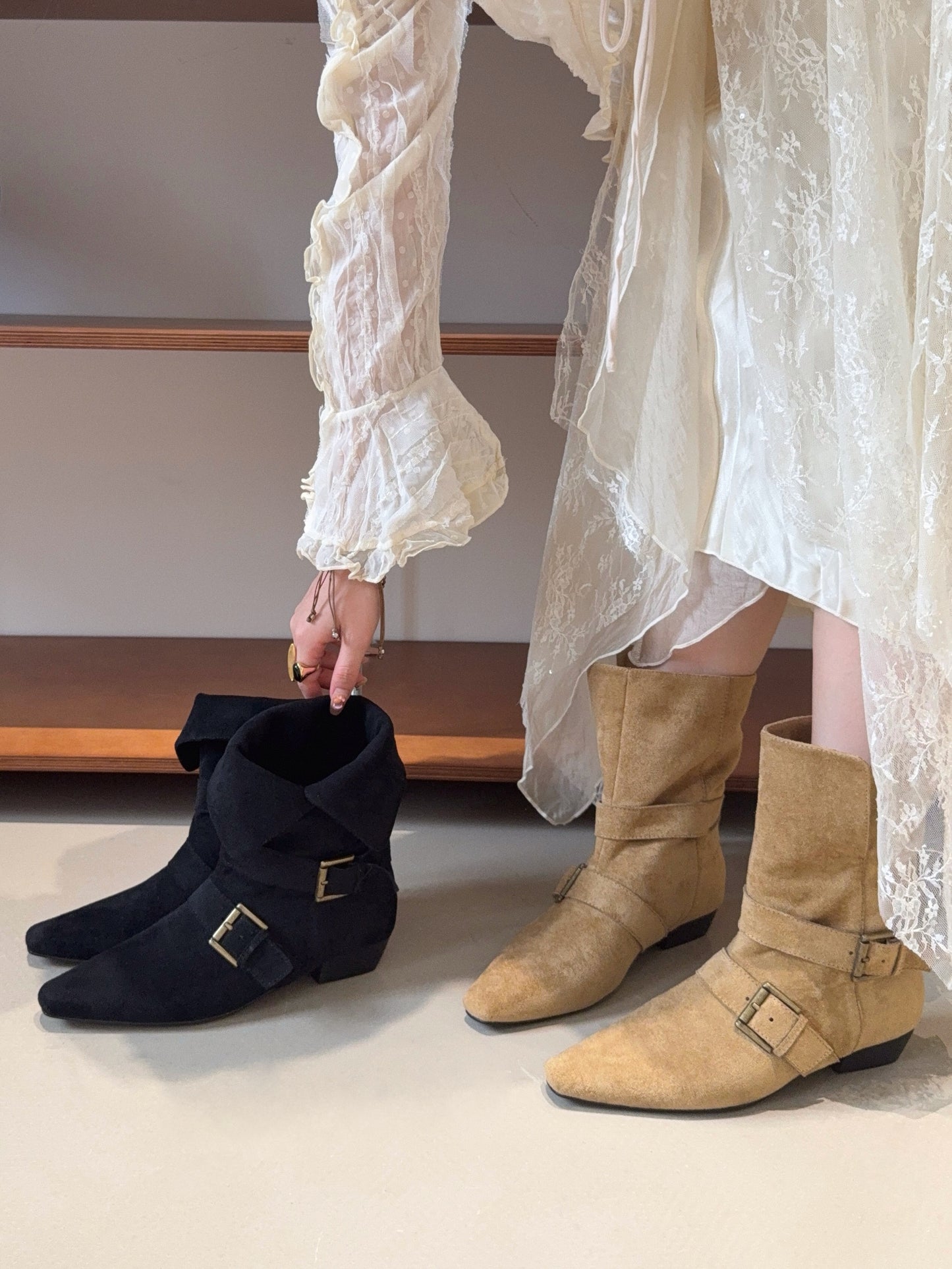 Fold-over Suede Rider Boots