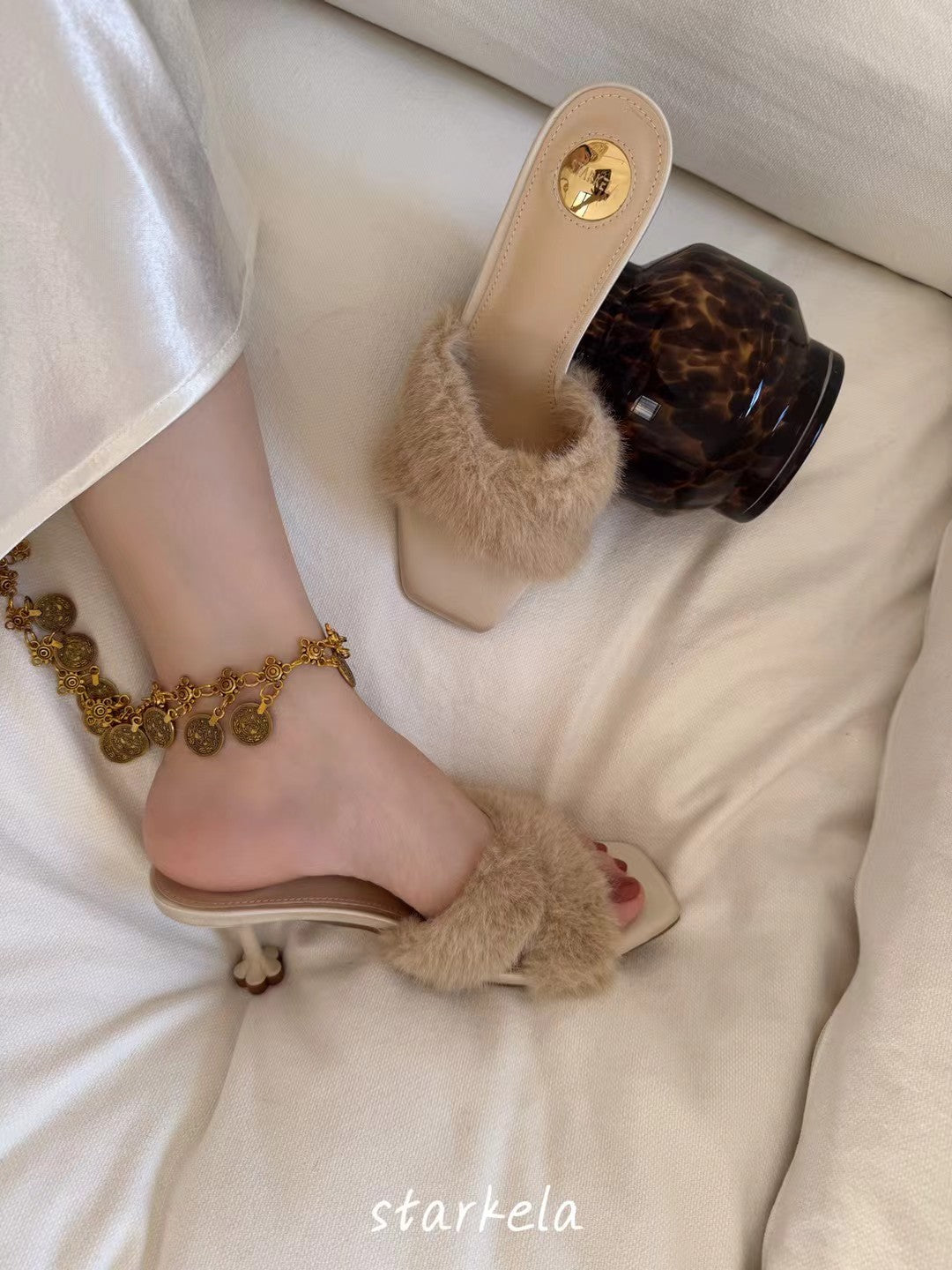 Autumn Fur Flower Heels