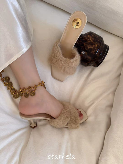 Autumn Fur Flower Heels