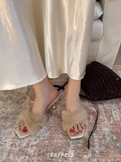 Autumn Fur Flower Heels