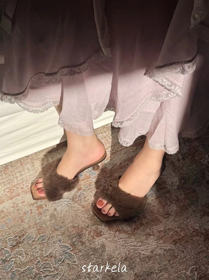 Autumn Fur Flower Heels
