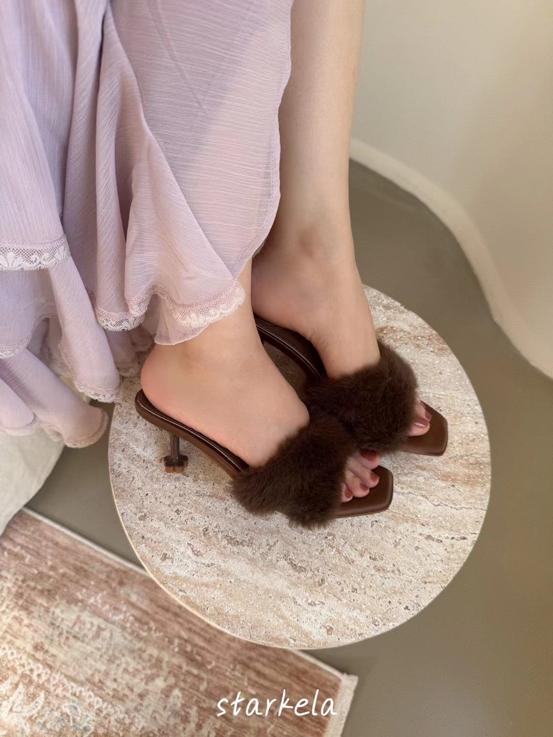 Autumn Fur Flower Heels