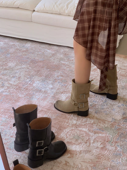 Vintage Brushed Belt Buckle Boots SW6686