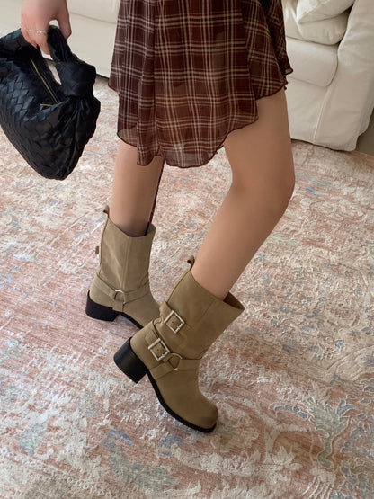 Vintage Brushed Belt Buckle Boots SW6686