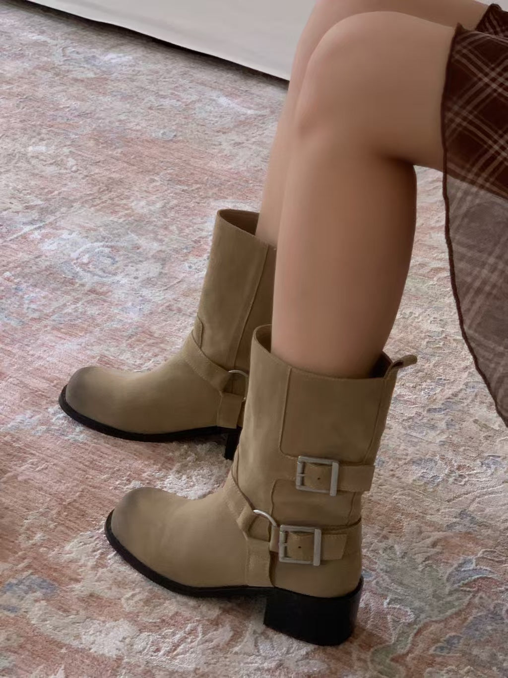 Vintage Brushed Belt Buckle Boots SW6686