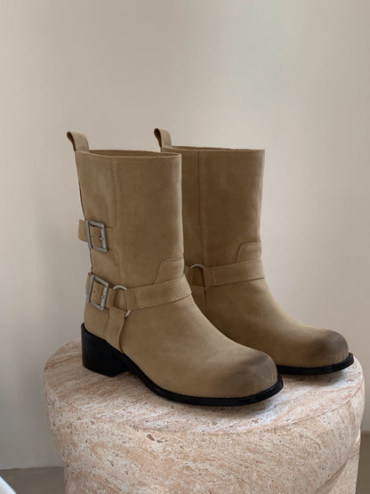 Vintage Brushed Belt Buckle Boots SW6686