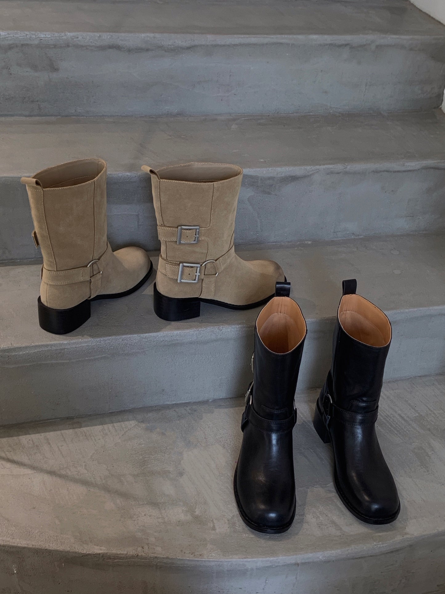 Vintage Brushed Belt Buckle Boots SW6686