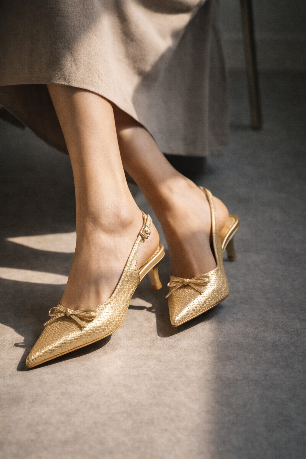 Spring Woven Bow Slingback Heels ST806