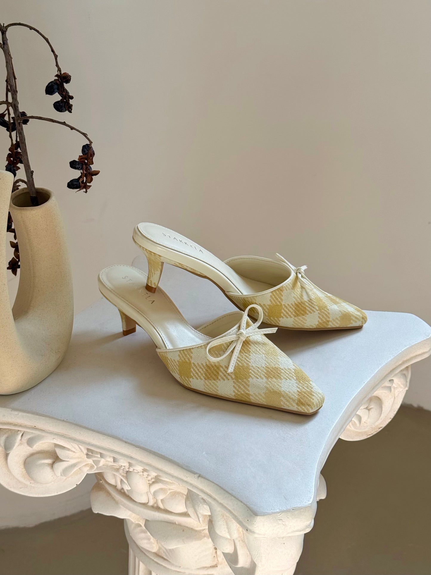 Ribbon Texture Gimgham Mules ST858