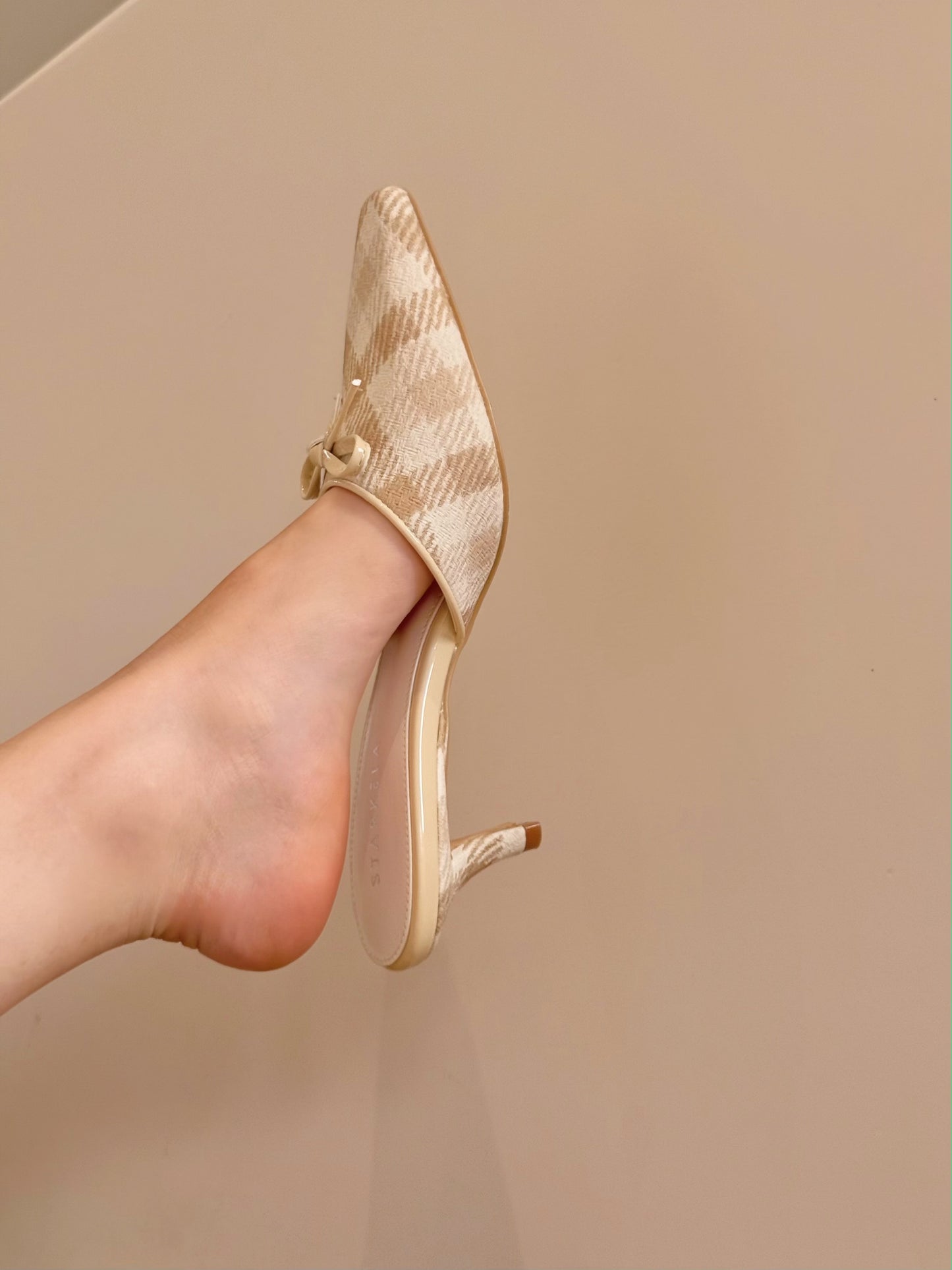 Ribbon Texture Gimgham Mules ST858