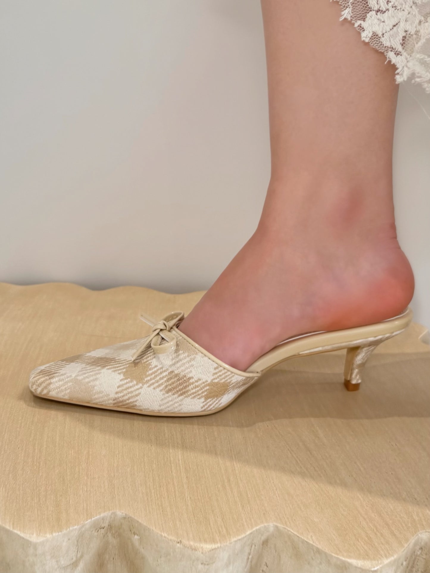Ribbon Texture Gimgham Mules ST858