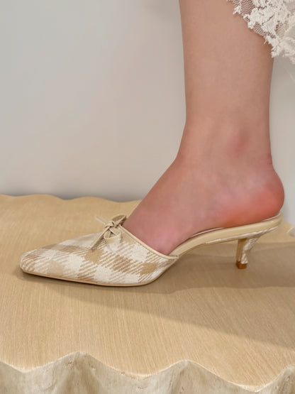 Ribbon Texture Gimgham Mules ST858