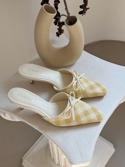 Ribbon Texture Gimgham Mules ST858