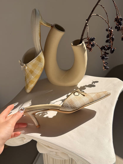 Ribbon Texture Gimgham Mules ST858