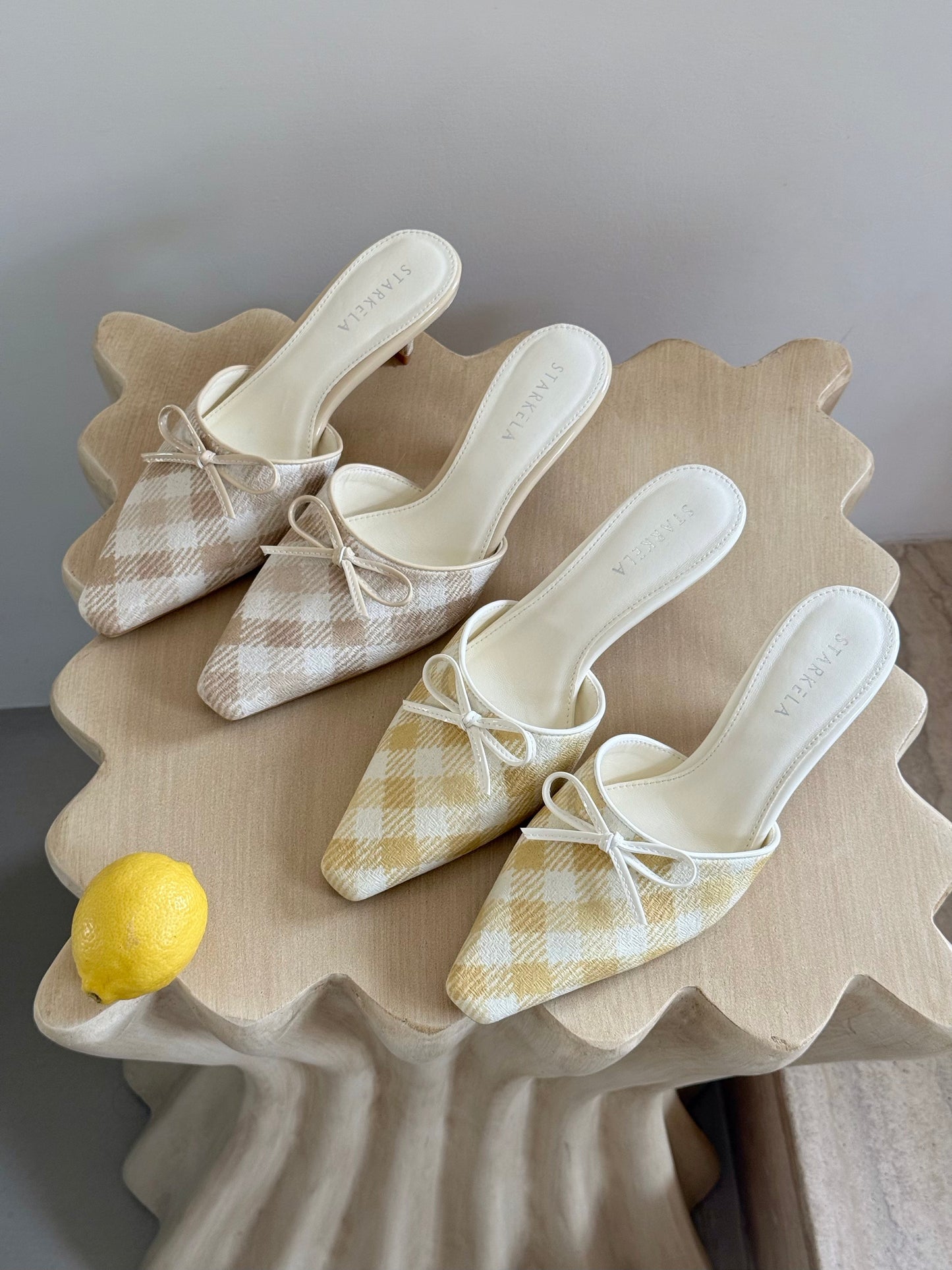 Ribbon Texture Gimgham Mules ST858