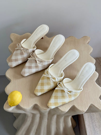 Ribbon Texture Gimgham Mules ST858