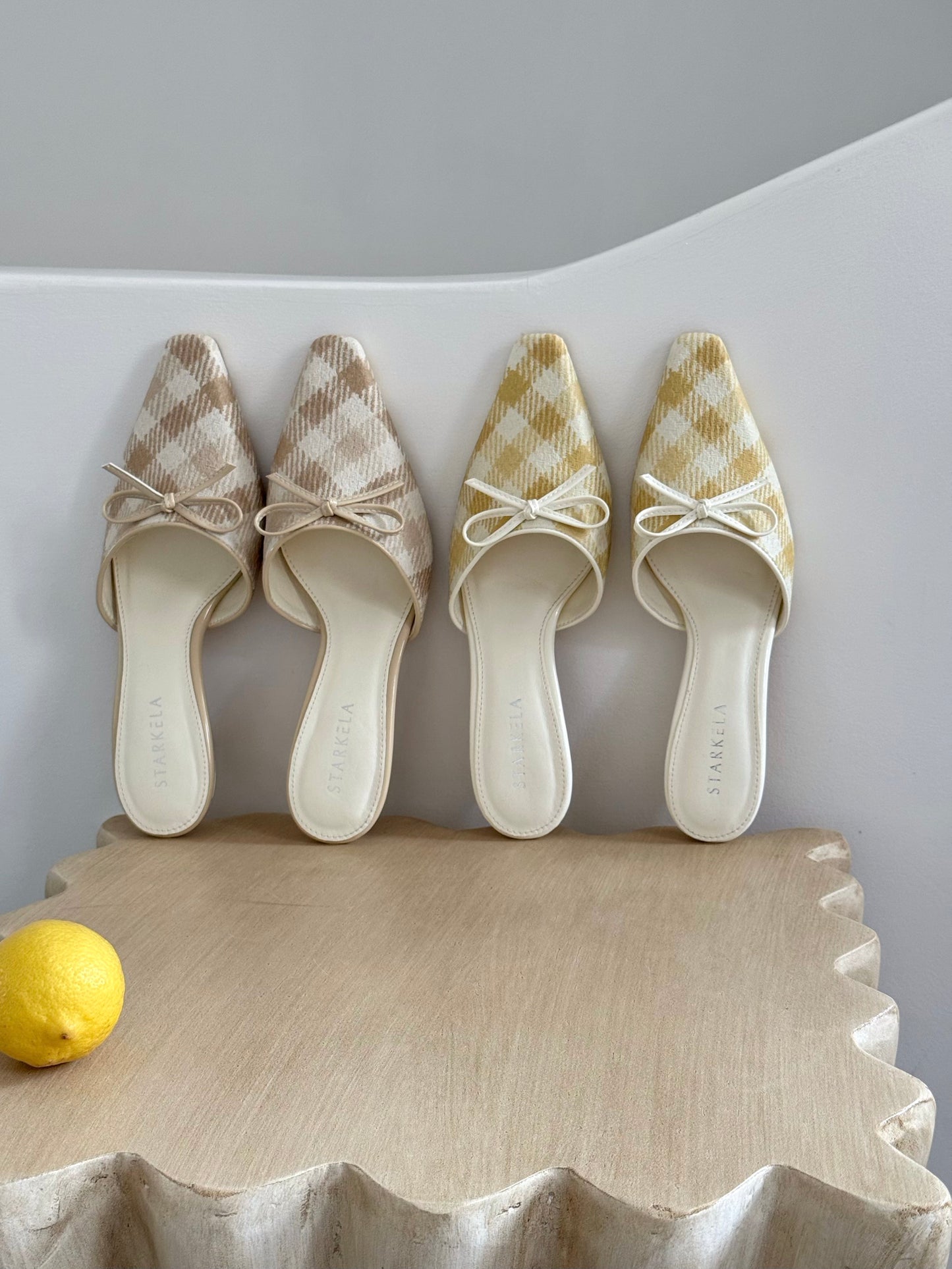Ribbon Texture Gimgham Mules ST858