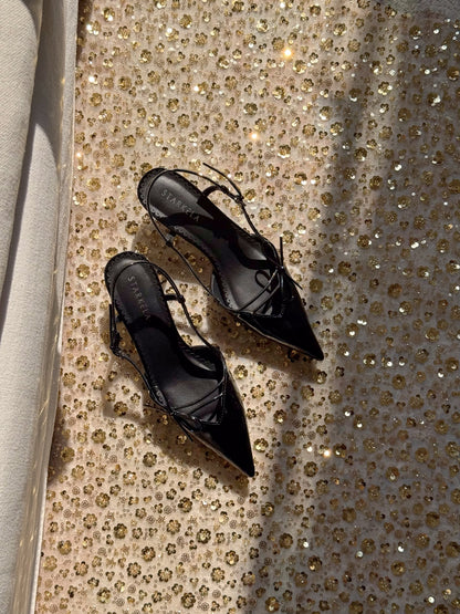 Ribbon Slingback Kitten Heels ST856