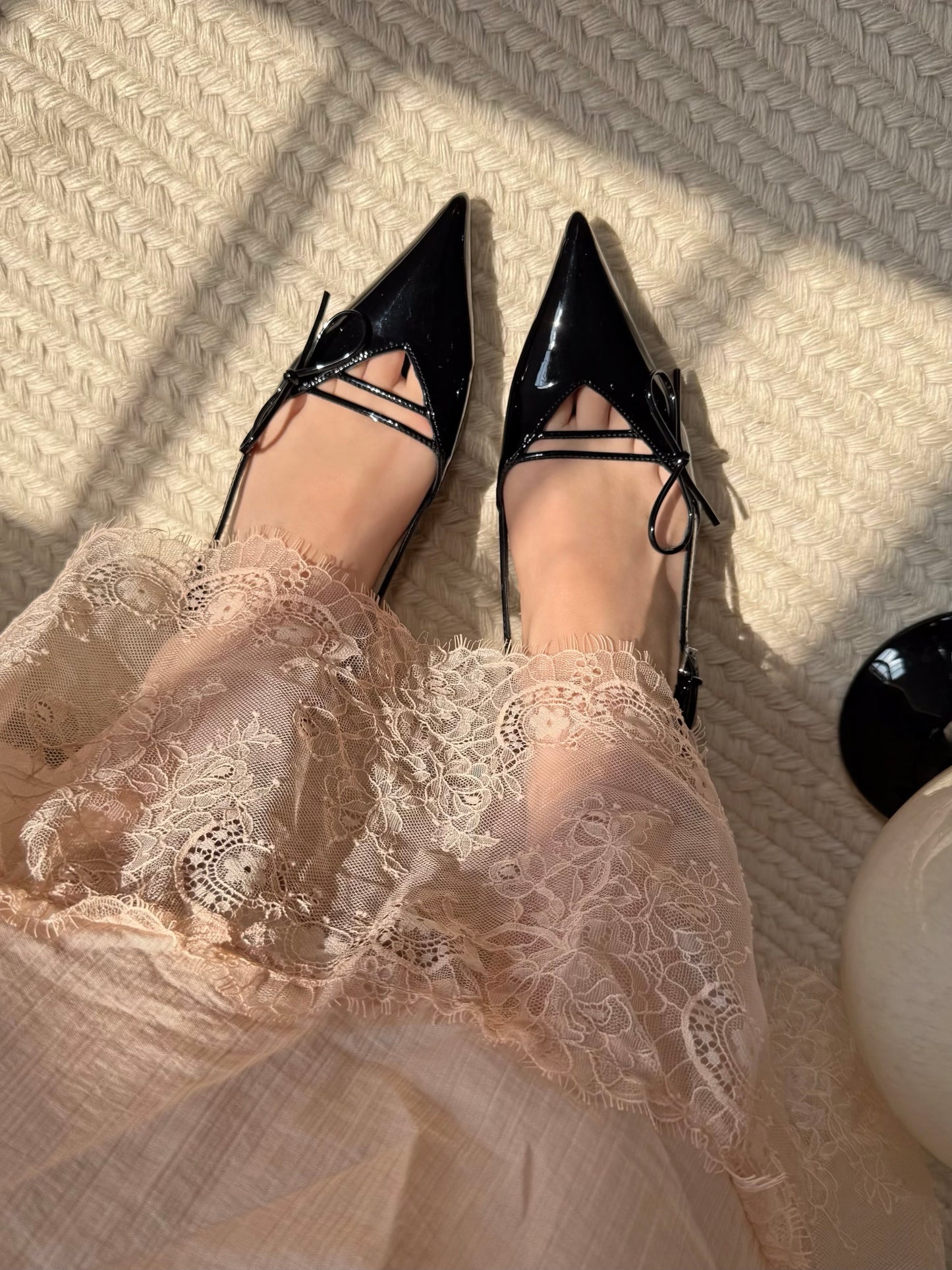 Ribbon Slingback Kitten Heels ST856