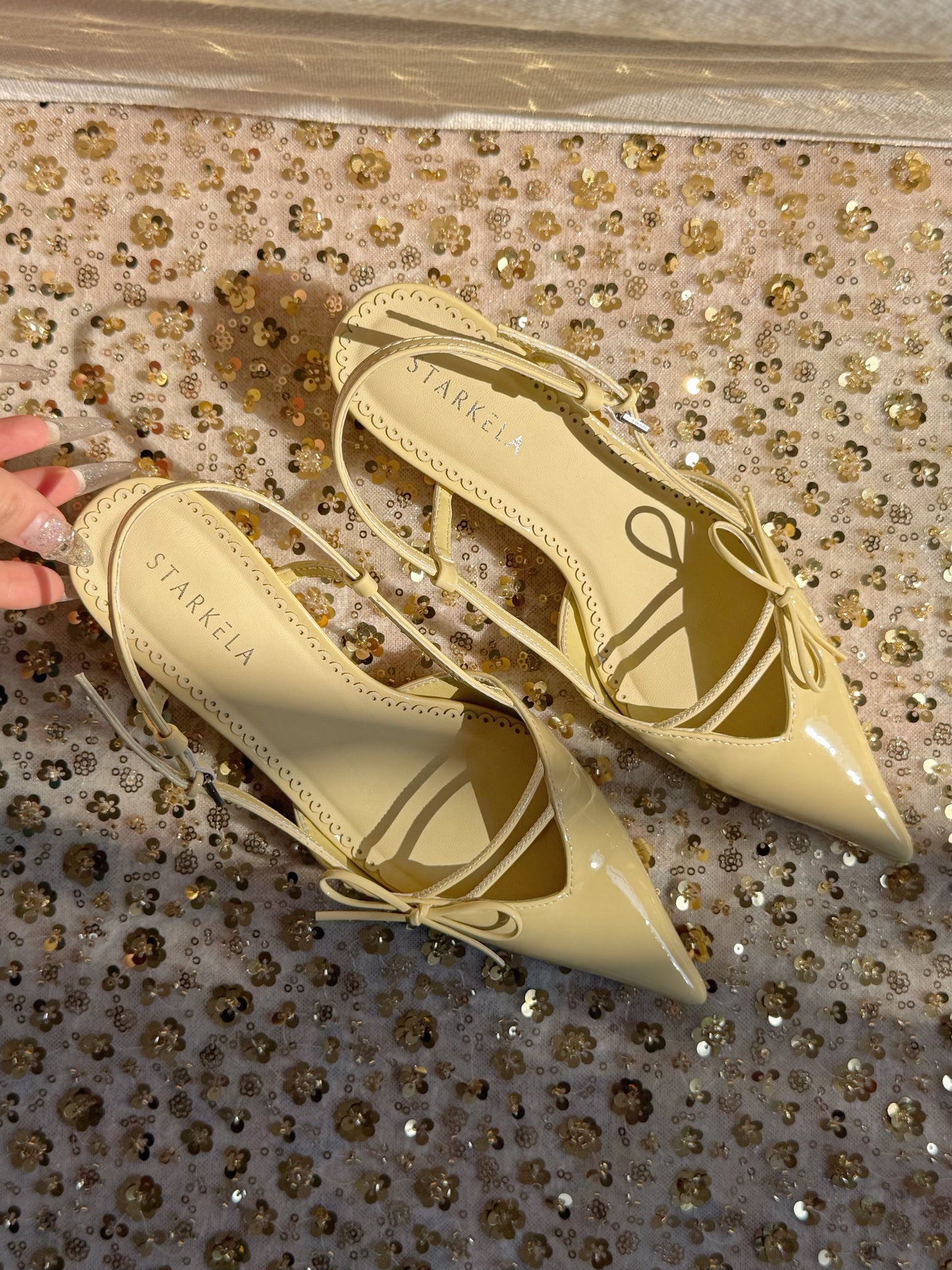 Ribbon Slingback Kitten Heels ST856