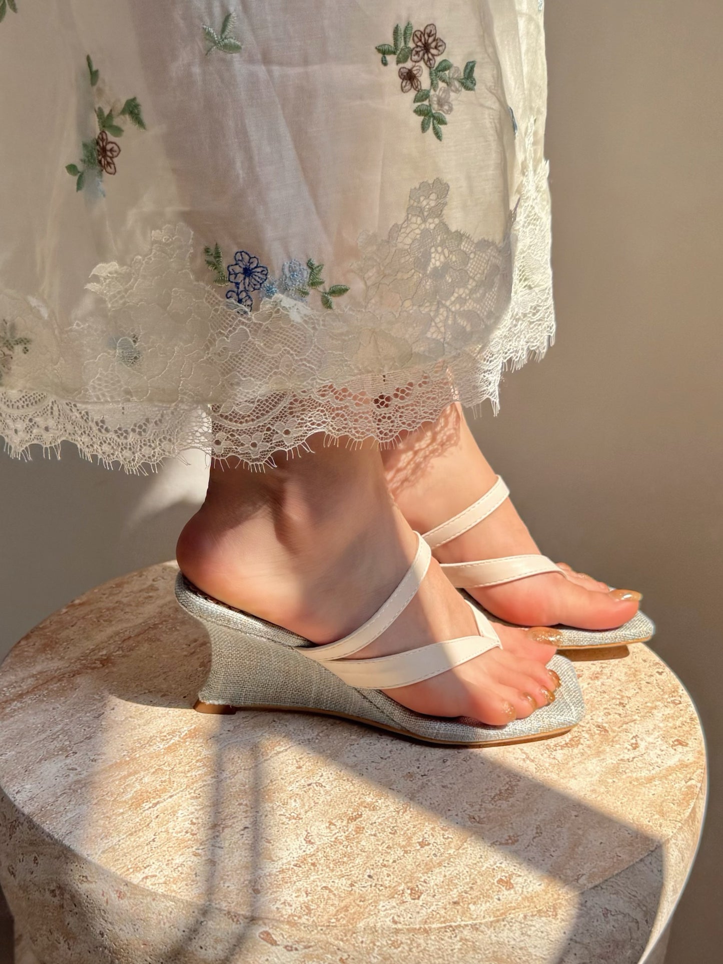Riviera Linen Wedge Heels ST813