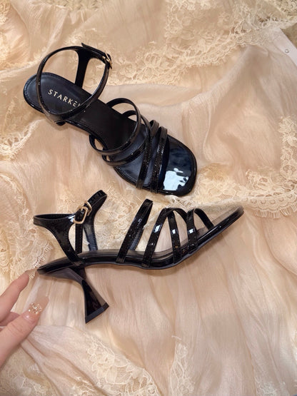 Ankle Strap Crossline Sculpted Heels ST903